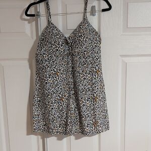 Leopard Print Spaghetti Strap One-Piece Swimsuit - White/Black with Gold Spots